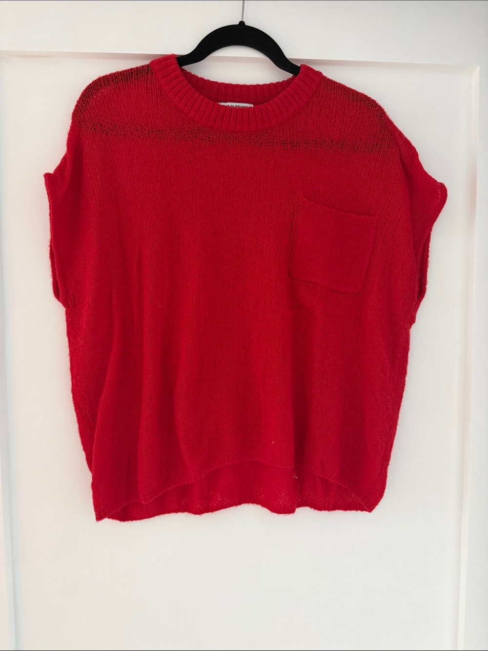 LNA Bright Red Short-Sleeve Pocket Knit Sweater